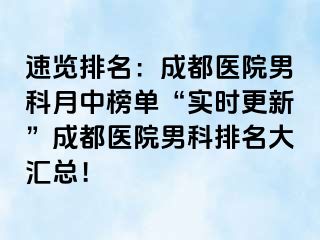 速览排名：成都医院男科月中榜单“实时更新”成都医院男科排名大汇总！