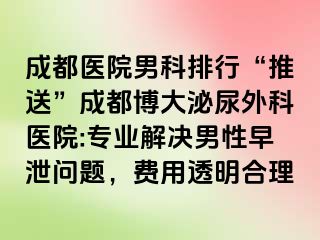 成都医院男科排行“推送”成都博大泌尿外科医院:专业解决男性早泄问题，费用透明合理