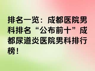 排名一览：成都医院男科排名“公布前十”成都尿道炎医院男科排行榜！