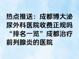 热点推送：成都博大泌尿外科医院收费正规吗“排名一览”成都治疗前列腺炎的医院