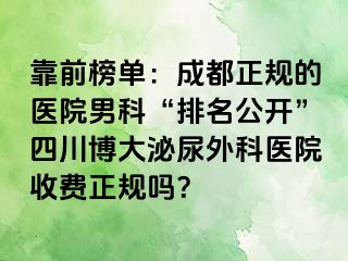 靠前榜单：成都正规的医院男科“排名公开”四川博大泌尿外科医院收费正规吗？