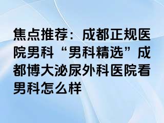 焦点推荐：成都正规医院男科“男科精选”成都博大泌尿外科医院看男科怎么样